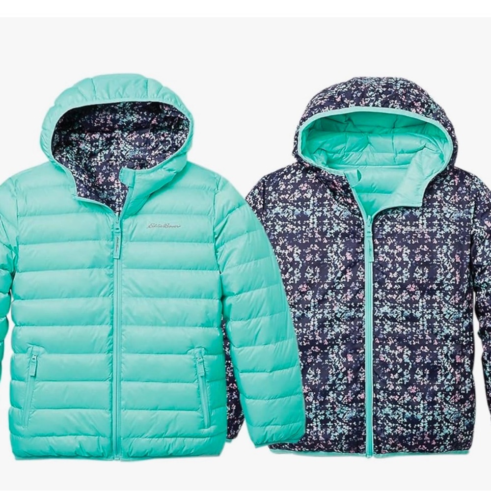 Reversible Teal and Floral Puffer Jacket